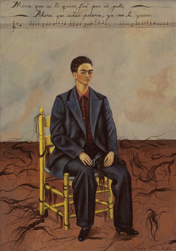 Self Portrait with Cropped Hair - by Frida Kahlo